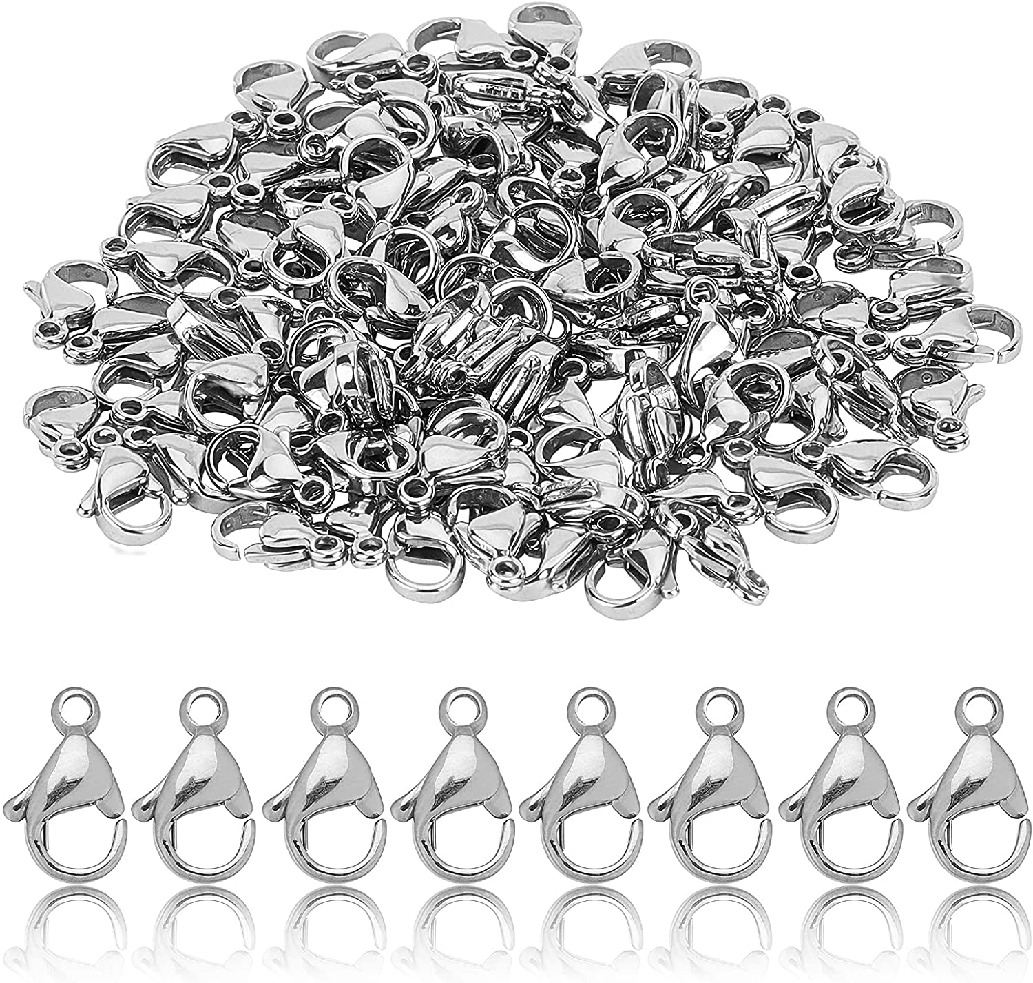 100pcs Lobster Claw Clasps Grade A 304 Stainless Steel Jewelry Lobster  Clasp Fastener Hook Clasps for Necklaces Bracelet Jewelry Making 11x7mm
